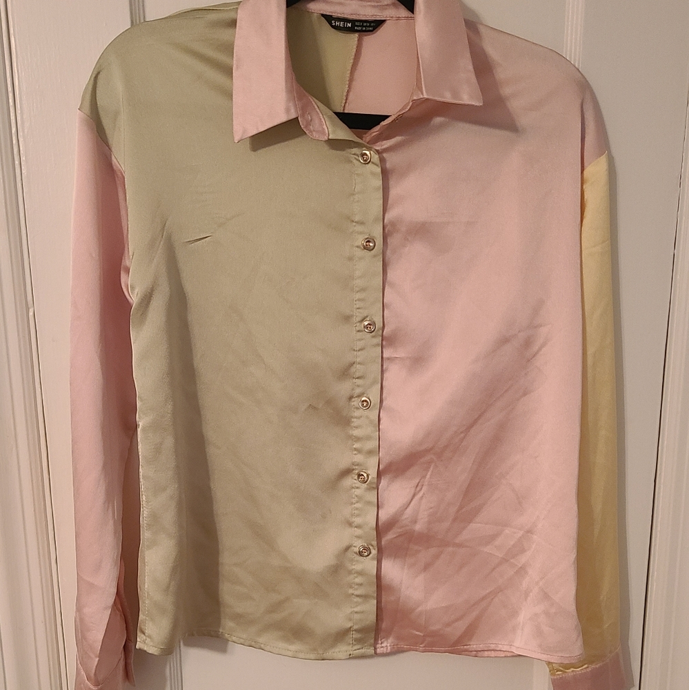 Colorblock button down top